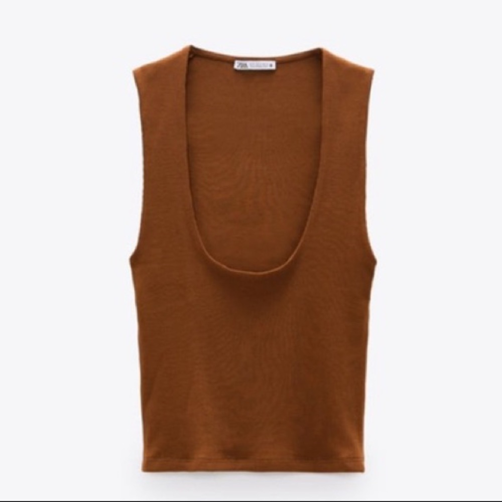ZARA Ribbed Deep Scoop neck stretch cotton tank top